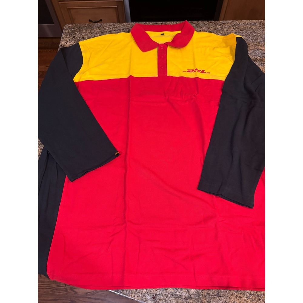 New DHL Delivery Driver Long Sleeve Polo Cotton Blend‎ Red Yellow Black Size 3XL